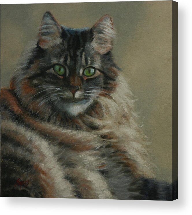 Cat Acrylic Print featuring the painting Pretty Kitty by Linda Eades Blackburn