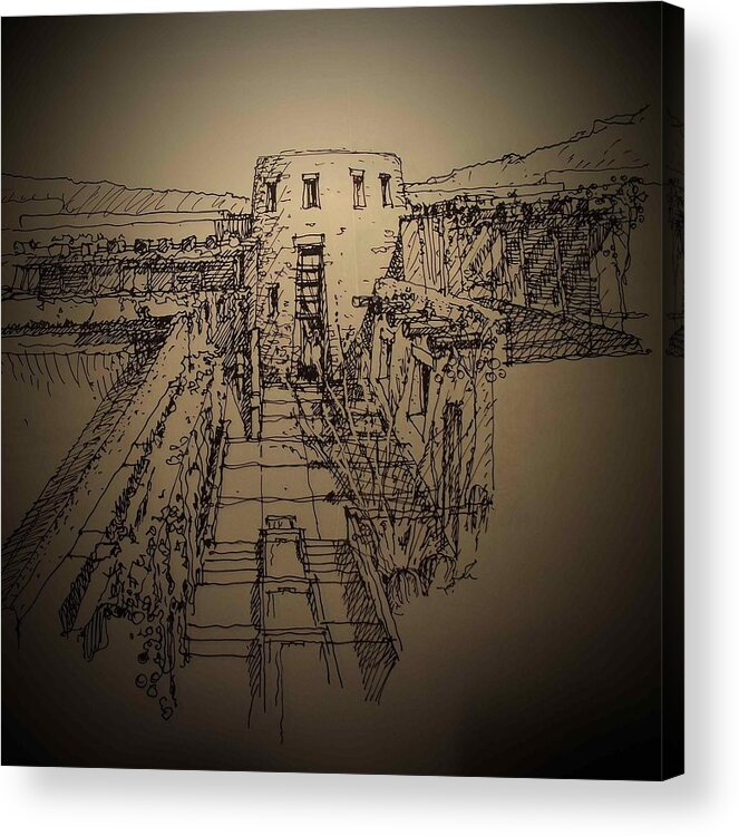 Desert Architecture Pueblo Style Acrylic Print featuring the drawing Pueblo by Andrew Drozdowicz