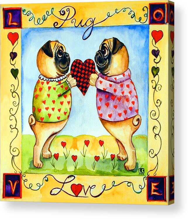 Pug Acrylic Print featuring the painting Pug Love by Lyn Cook