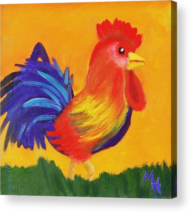 Vintage Acrylic Print featuring the painting Royal Rooster by Margaret Harmon