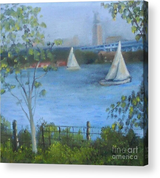 Sailboats Acrylic Print featuring the painting Sailing the Delaware by Marlene Book