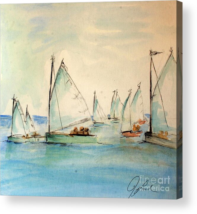 Paintings Acrylic Print featuring the painting Sailors in a runabout by Julie Lueders 
