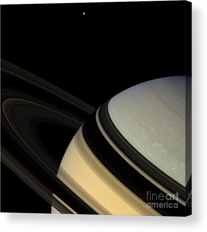 Saturn Acrylic Print featuring the photograph Saturn And Dione by Science Source