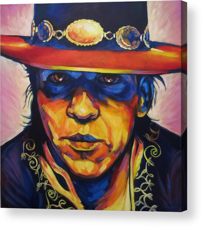 Stevie Ray Vaughan Blues Portrait Colorful Jazz Austin Acrylic Print featuring the painting Stevie Ray by Steve Hunter