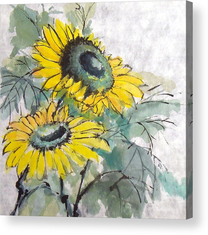 Gerbera Acrylic Print featuring the painting Sunflowers 1 by Chris Paschke