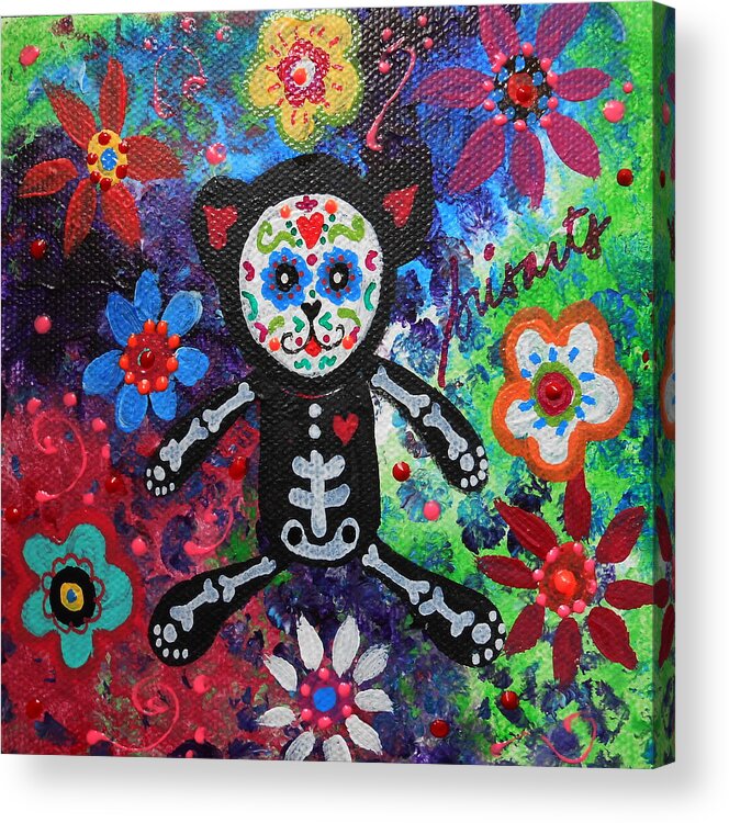 Teddy Acrylic Print featuring the painting Teddy Bear Day Of The Dead by Pristine Cartera Turkus