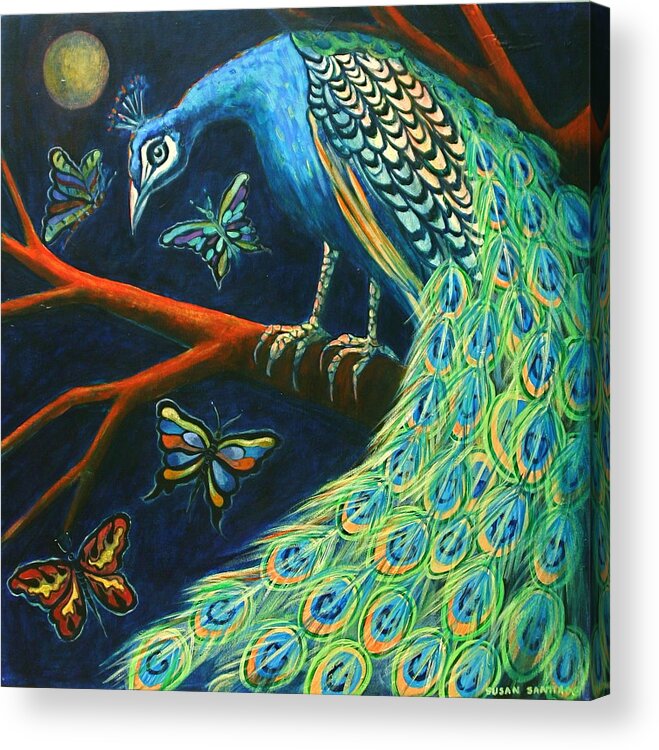 Acrylic Painting Acrylic Print featuring the painting The Peacock by Susan Santiago