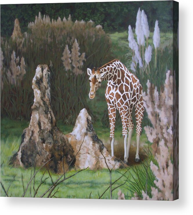 Giraffe Acrylic Print featuring the painting The Termite Mounds by Sandra Chase