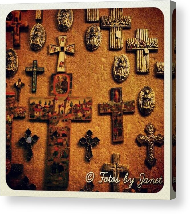 Sketch Acrylic Print featuring the photograph The Wall #cross #wall #art #artist by Janet Ortiz