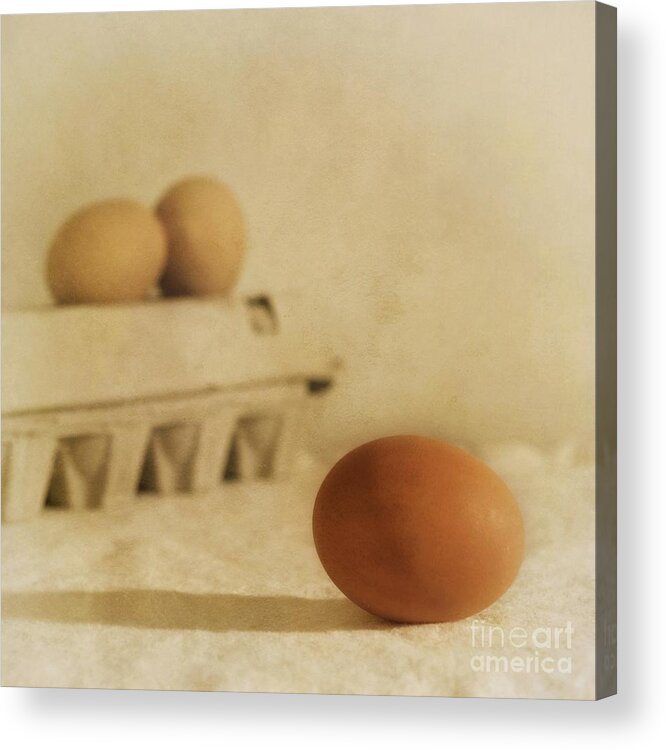 Egg Acrylic Print featuring the photograph Three Eggs And A Egg Box by Priska Wettstein