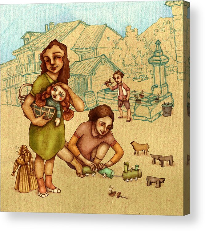 Children Illustration Acrylic Print featuring the painting Traditional Game 3 by Autogiro Illustration