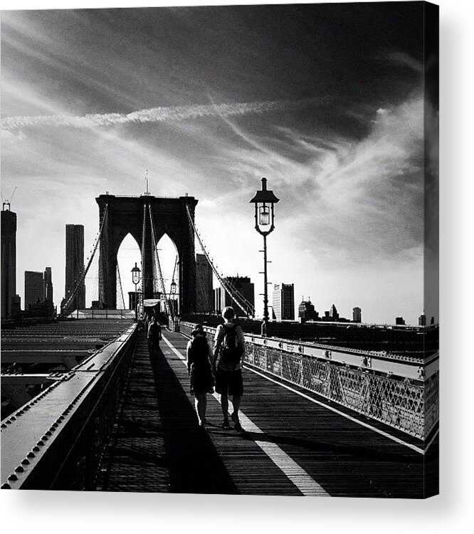 Brooklyn Bridge Acrylic Print featuring the photograph Walking Over the Brooklyn Bridge - New York City by Vivienne Gucwa