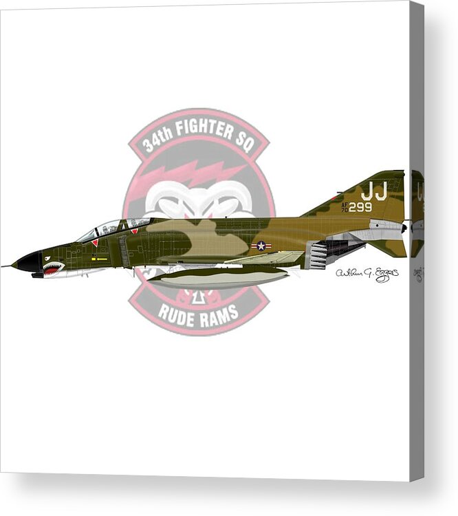 F-4e Acrylic Print featuring the digital art F-4E Phantom II #3 by Arthur Eggers