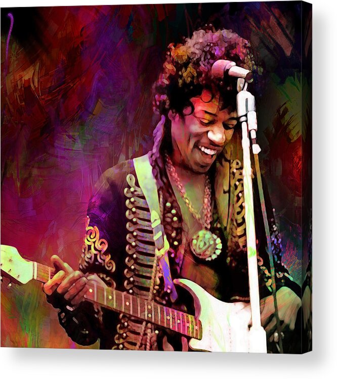 Jimi Hendrix Acrylic Print featuring the digital art Jimi Hendrix Electric Guitarist #1 by Mal Bray