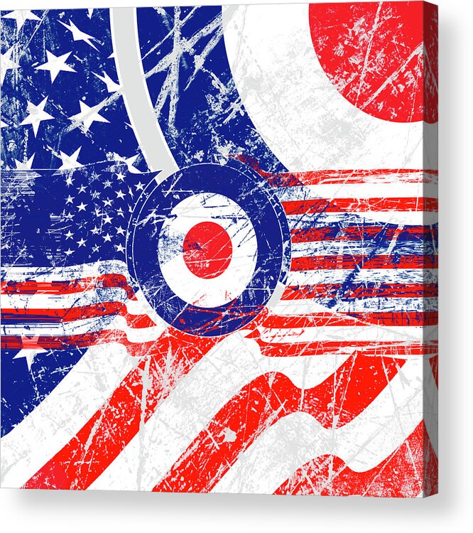  Acrylic Print featuring the digital art Mod Roundel American Flag in Grunge Distressed Style #2 by Garaga Designs
