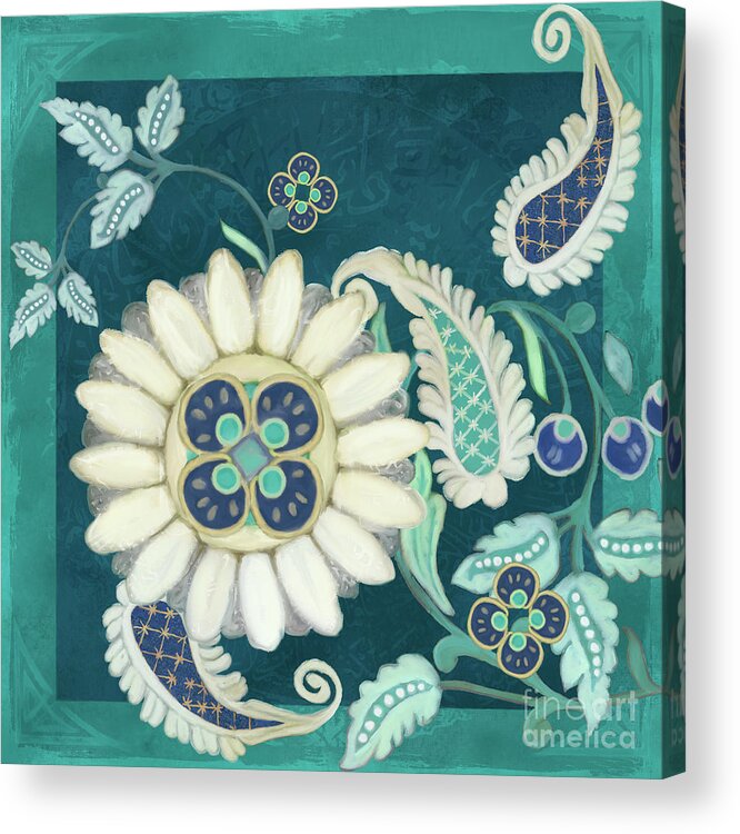 Circle Patterns Acrylic Print featuring the painting Moroccan Paisley Peacock Blue 1 #1 by Audrey Jeanne Roberts