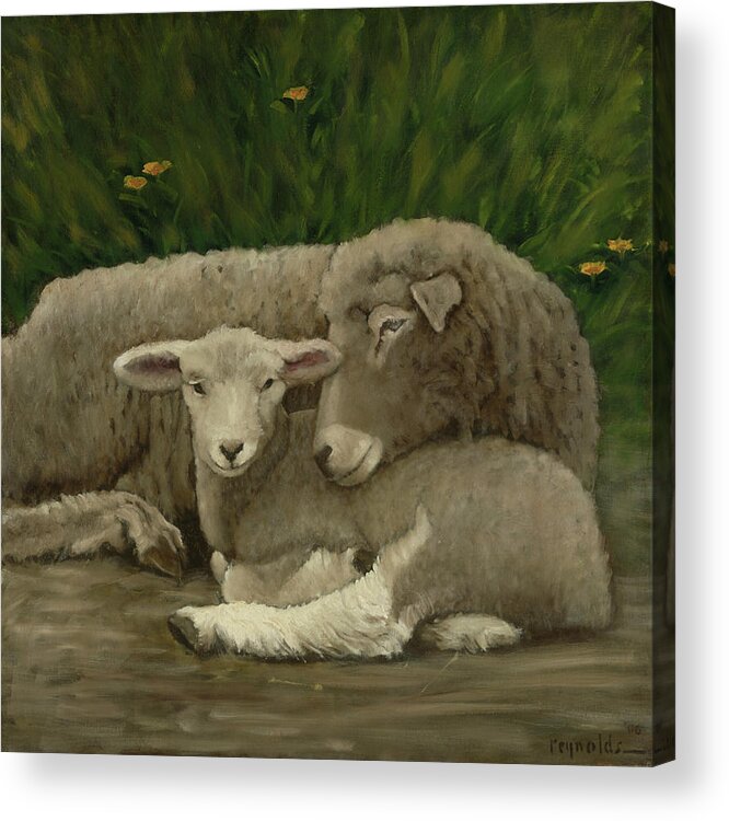 Farm Animal Acrylic Print featuring the painting Mother and Lamb #1 by John Reynolds