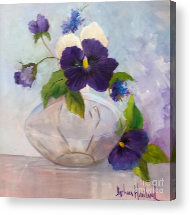 Pansies Acrylic Print featuring the painting Pansies In Glass #1 by Barbara Haviland
