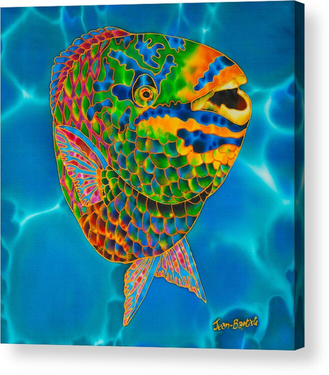 Diving Acrylic Print featuring the painting Queen Parrotfish #1 by Daniel Jean-Baptiste