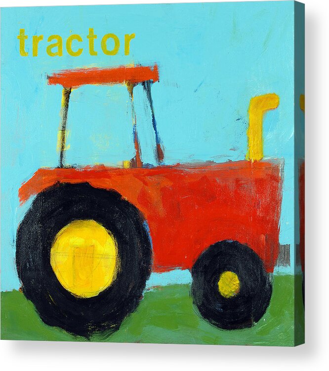 Tractor Painting Acrylic Print featuring the painting Red Tractor #1 by Laurie Breen
