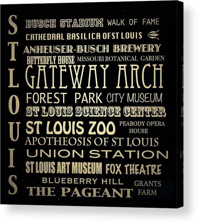 St Louis Missouri Famous Landmarks Acrylic Print featuring the digital art St Louis Missouri Famous Landmarks by Patricia Lintner