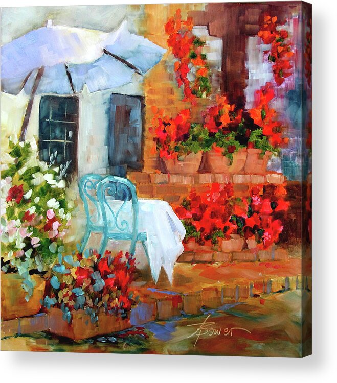 Tuscan Cafe Acrylic Print featuring the painting Sunny With A Light Breeze by Adele Bower