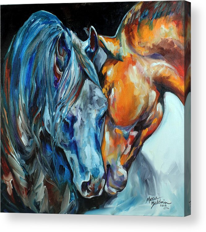 Horse Acrylic Print featuring the painting The Meeting #1 by Marcia Baldwin