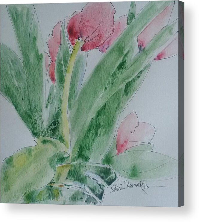 Tulips Acrylic Print featuring the painting Tulips by Sheila Romard