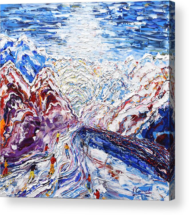 Verbier Acrylic Print featuring the painting View from the steps of Mount Fort Cable Car Station #1 by Pete Caswell