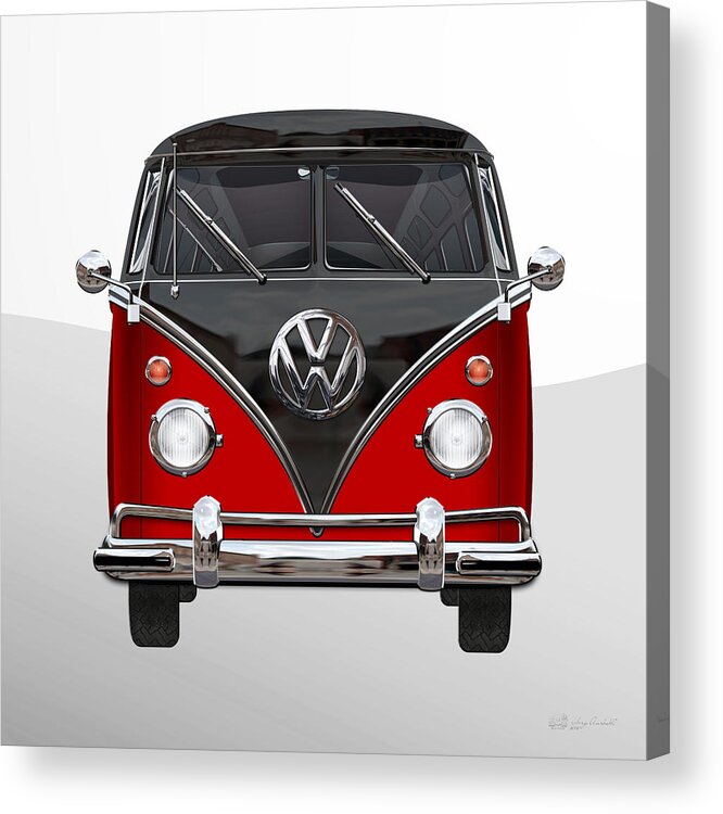 'volkswagen Type 2' Collection By Serge Averbukh Acrylic Print featuring the photograph Volkswagen Type 2 - Red and Black Volkswagen T 1 Samba Bus on White by Serge Averbukh