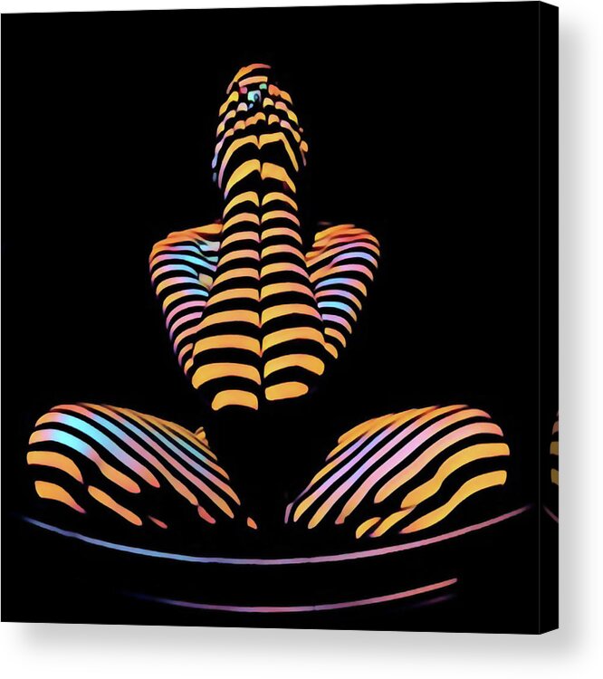 Hiding Acrylic Print featuring the digital art 1183s-MAK Hands over Face Zebra Striped Woman rendered in Composition style by Chris Maher