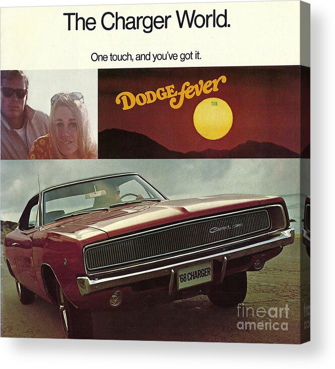 1968 Dodge Charger Brochure P1 Acrylic Print featuring the photograph 1968 Dodge Charger Brochure P1 by Vintage Collectables