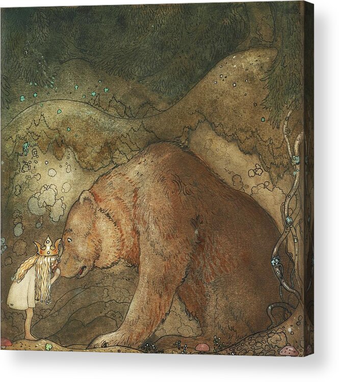 John Bauer Acrylic Print featuring the painting Poor Little Bear #2 by John Bauer
