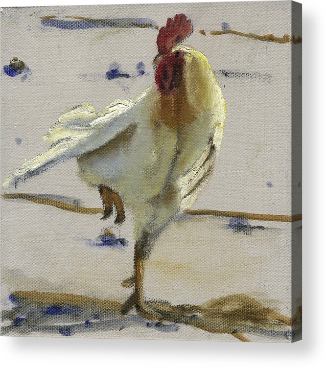 Chicken Acrylic Print featuring the painting White Rooster #2 by John Reynolds