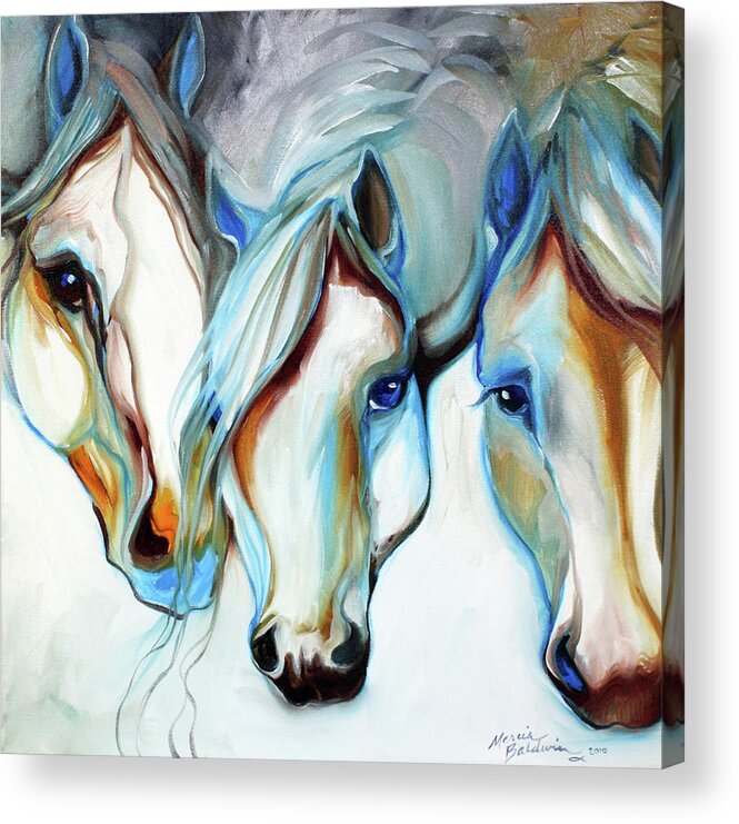 Horse Acrylic Print featuring the painting 3 WILD HORSES in ABSTRACT by Marcia Baldwin