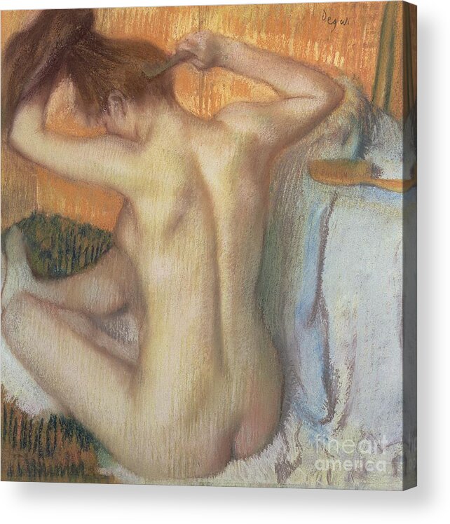 Back Acrylic Print featuring the pastel Woman combing her hair by Edgar Degas