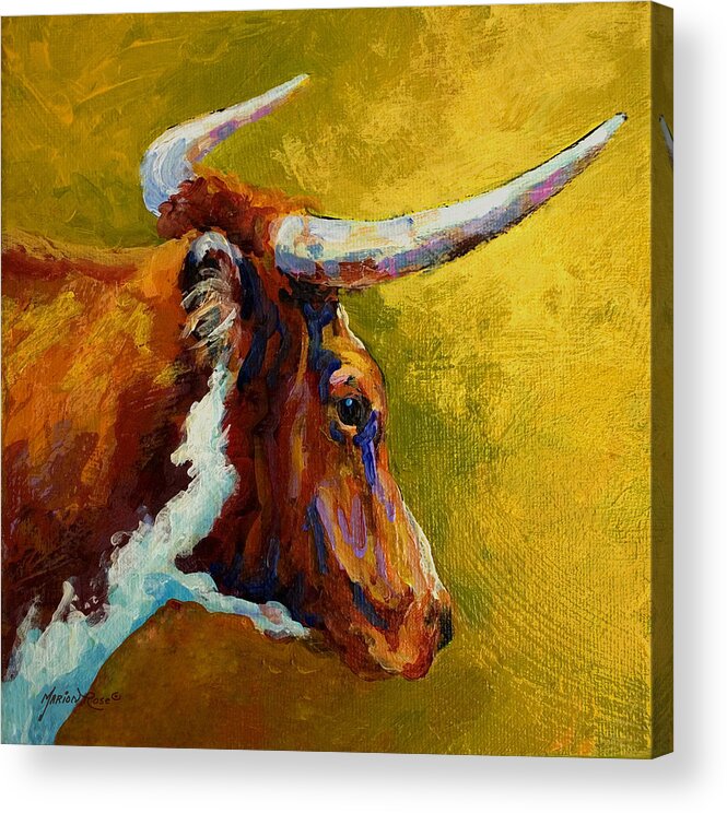 Western Acrylic Print featuring the painting A Couple Of Pointers - Longhorn Steer by Marion Rose