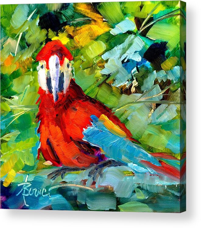 Parrots Acrylic Print featuring the painting Papagalos by Adele Bower
