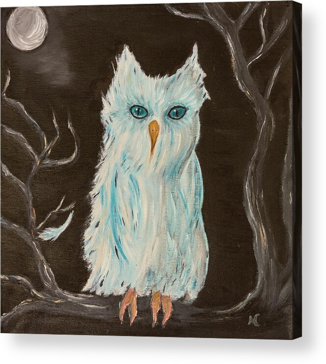 Owl Acrylic Print featuring the painting Quiet Night by Neslihan Ergul Colley