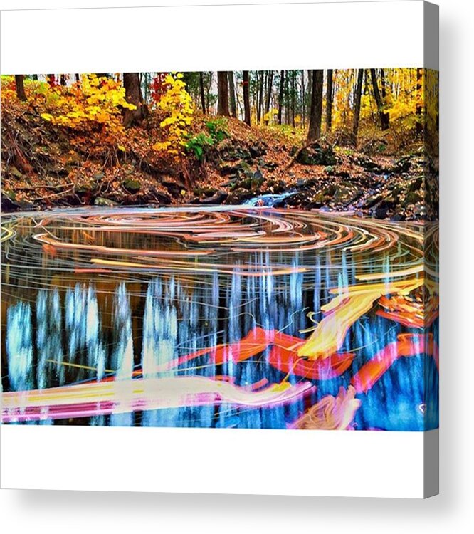 Leaf Acrylic Print featuring the photograph Leaves Swirl Quuckly on a Woodland Pond by Blake Butler