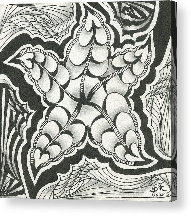 Zentangle Acrylic Print featuring the drawing A Woman's Heart by Jan Steinle
