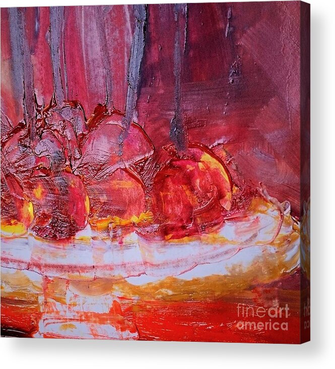 Abstract Acrylic Print featuring the painting Abstract Apples On Cake Plate Painting by Lisa Kaiser
