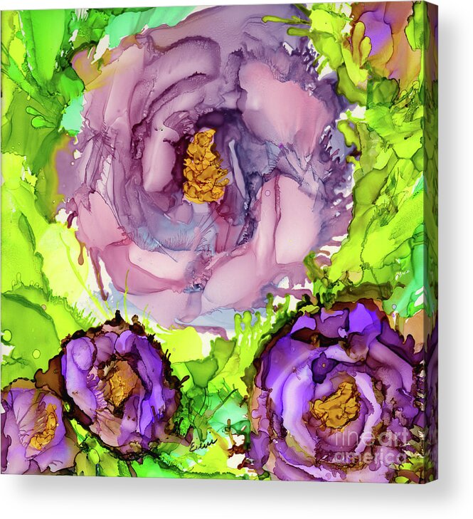 Abstract Acrylic Print featuring the painting Abstract Lisianthus by Eunice Warfel