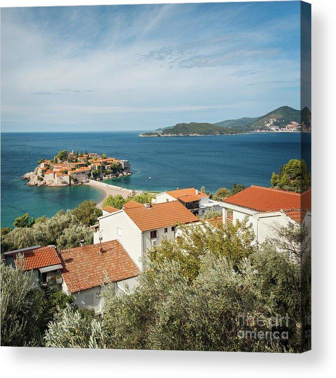 Sveti Stefan Acrylic Print featuring the photograph Adriatic historic village of Sveti Stefan by Sophie McAulay