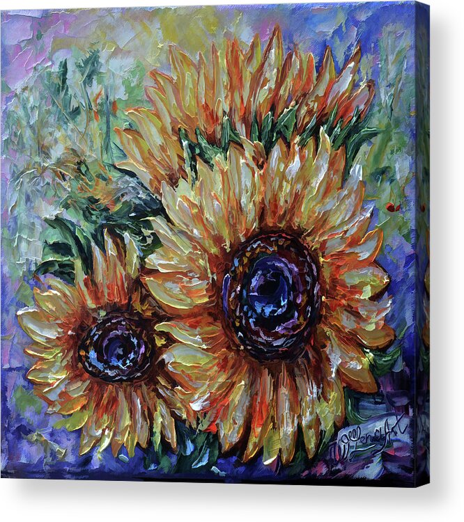 Lenaowens Acrylic Print featuring the painting Ah, Sunflower palette knife oil painting by OLena Art