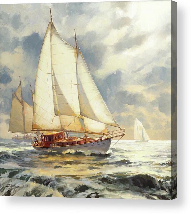 Sailboat Acrylic Print featuring the painting Ahead of the Storm by Steve Henderson
