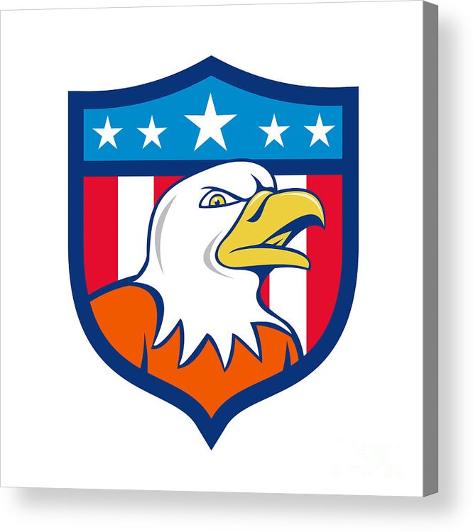 American Bald Eagle Head Angry Flag Crest Cartoon Acrylic Print by Aloysius  Patrimonio - Fine Art America