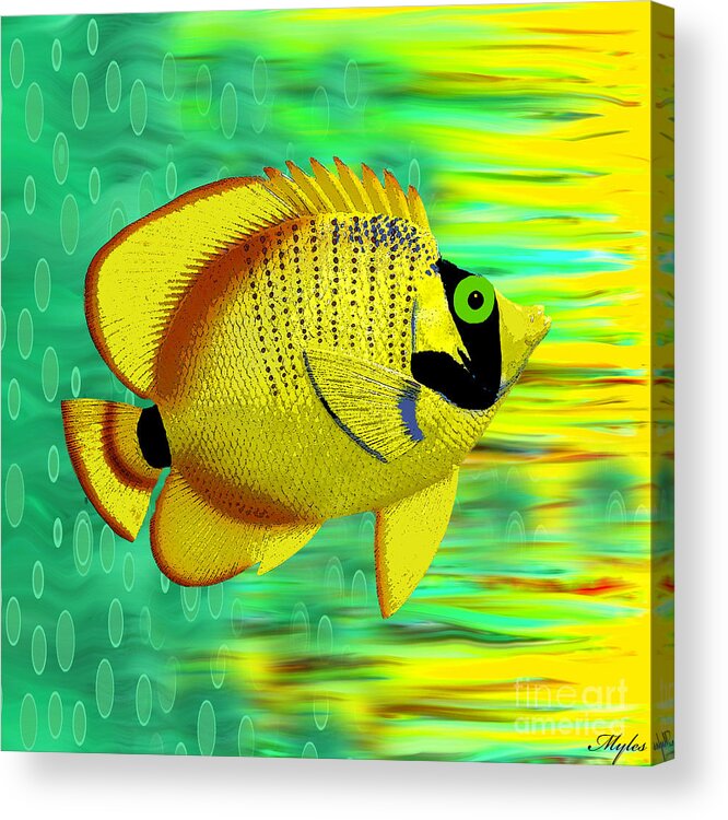 Angel Acrylic Print featuring the painting Angel Fish Yellow by Saundra Myles
