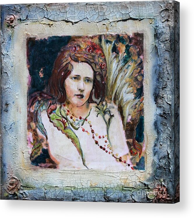 Angel Acrylic Print featuring the painting Angel of the Roses by Carrie Joy Byrnes