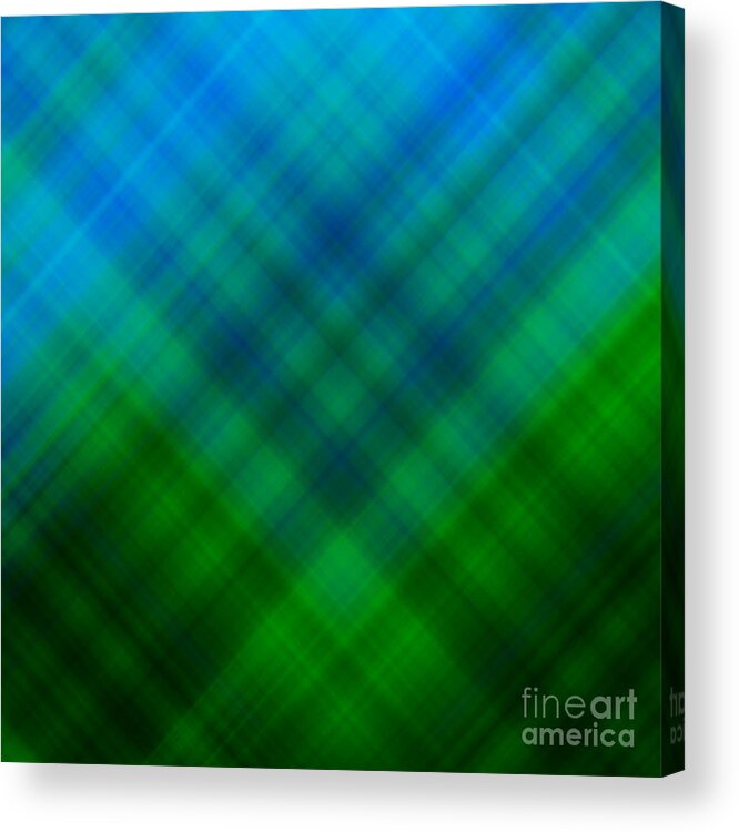 Unique Acrylic Print featuring the digital art Angled Blue Green Plaid by Susan Stevenson